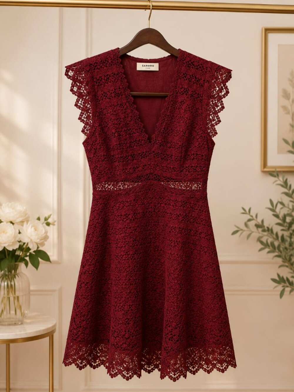 Sandro Paris Burgundy Lace Dress